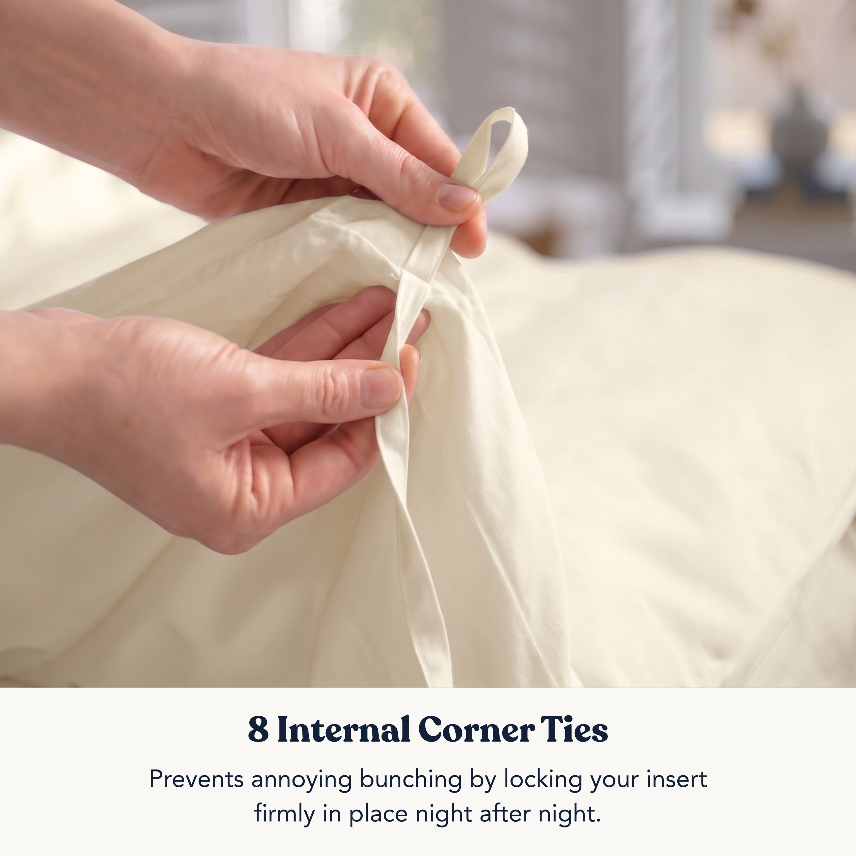Delara Queen Organic Cotton Percale Duvet Cover Set 3-Piece with Sham, 400TC, Soft Breathable Bedding, GOTS Certified, 8 Ties, Ivory