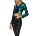 thumbnail image 4 of INSPIRE CHIC Sequin Crop Top for Women's Long Sleeve V Neck Sparkly Shiny Party Blouse XS Green Blue, 4 of 5