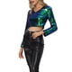 thumbnail image 4 of TOP CROP CON LENTEJUELAS INSPIRADOR CHIC PARA MUJERES, MANGA LARGA, CUELLO EN V, BRILLANTE Y DESLUMBRANTE, BLUSA DE FIESTA, TAMAÑO L, VERDE AZUL, 4 of 5