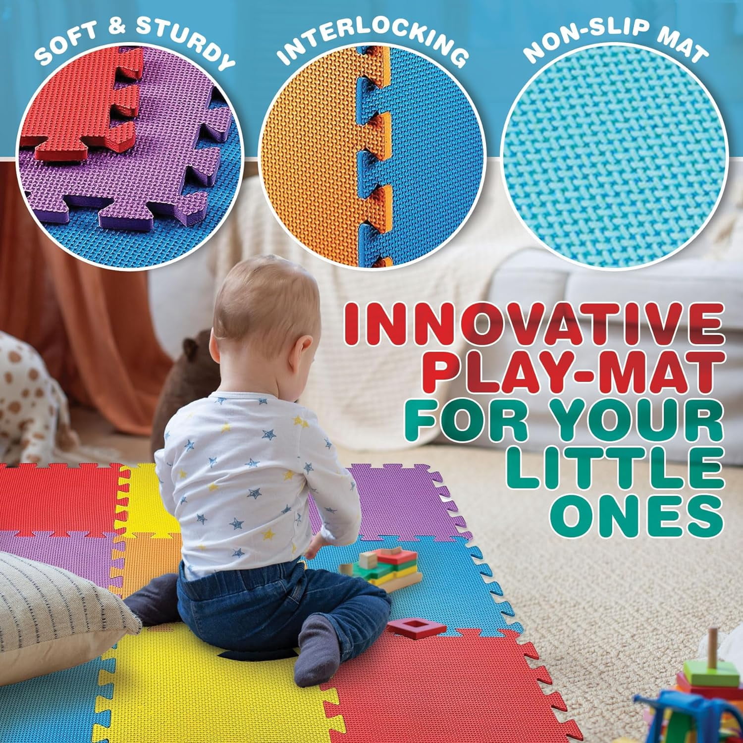 MEDca One Size Multicolor EVA Interlocking Floor Play Mats for Kids, 10-Piece