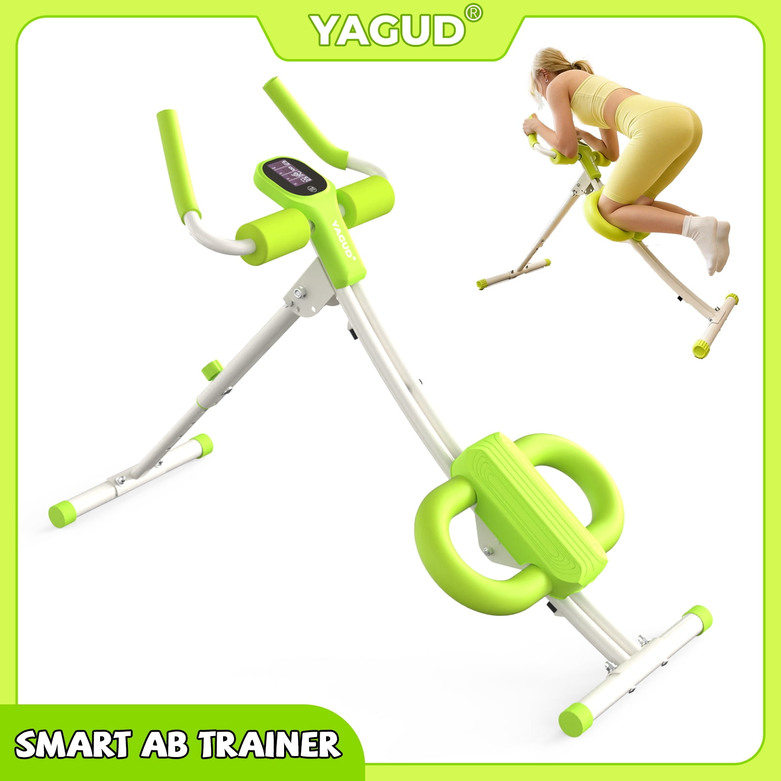 Yagud Adjustable Ab Trainer Home Workout Equipment, Foldable Ab Workout Machine with Digital Display, Heavy-Duty Core Exercise Equipment for Stomach Workout and Full Body Fitness