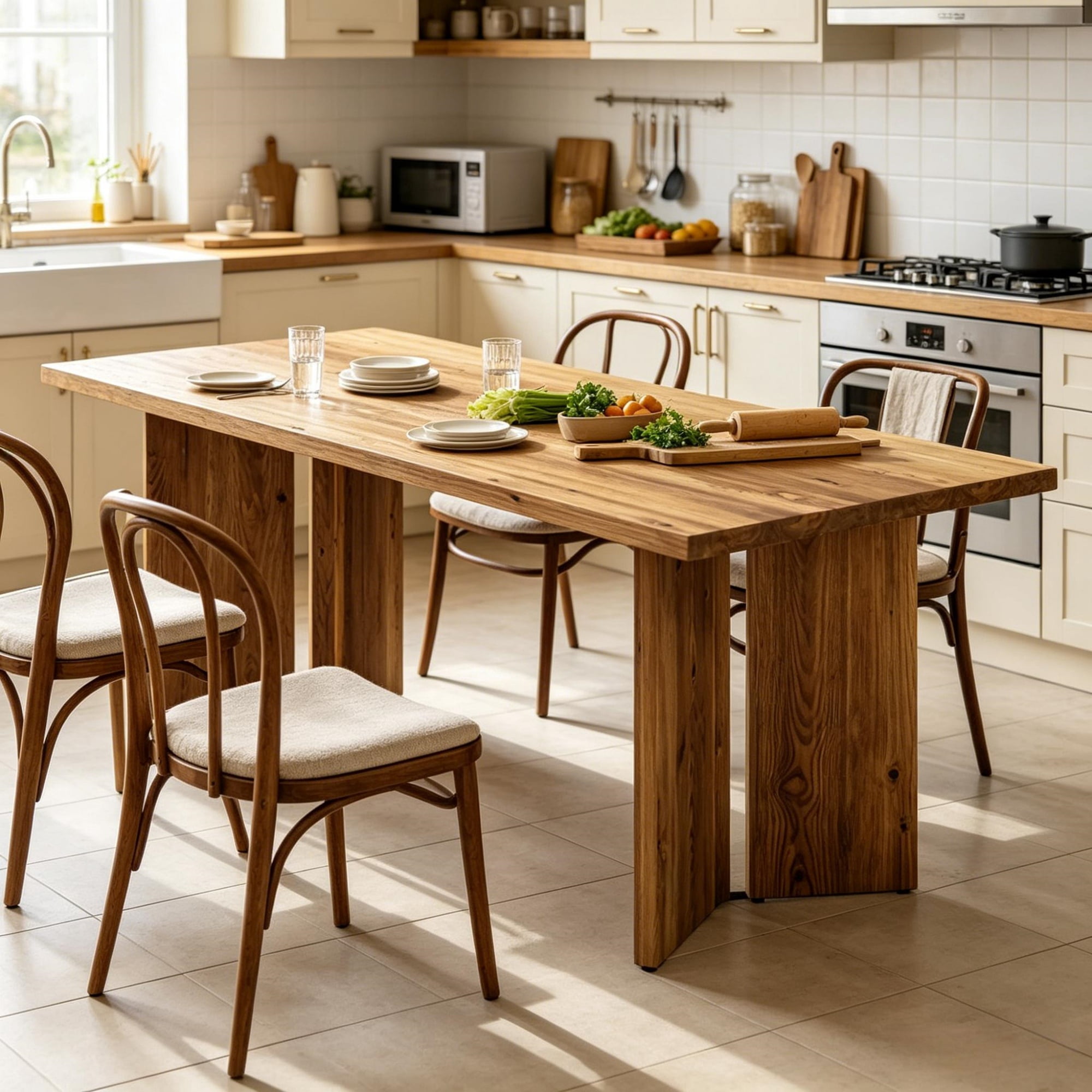 Solid Wood Dining Table, 63 in L x 31.5 in W, Farmhouse Style