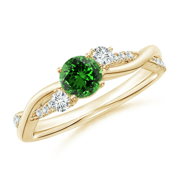 ANGARA Nature Inspired Lab Grown Emerald & Diamond Twisted Vine Engagement Ring for Women in 14K Yellow Gold (Size-5mm) | May Birthstone, Anniversary, Jewelry Gift for Women | Lab-Grown Emerald Ring