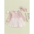 thumbnail image 3 of Yunliwuli Baby Girl Long Sleeve Rompers Infant Ribbed Tulle Round Neck Bodysuit Headband Newborn Solid Color Jumpsuits, 3 of 10