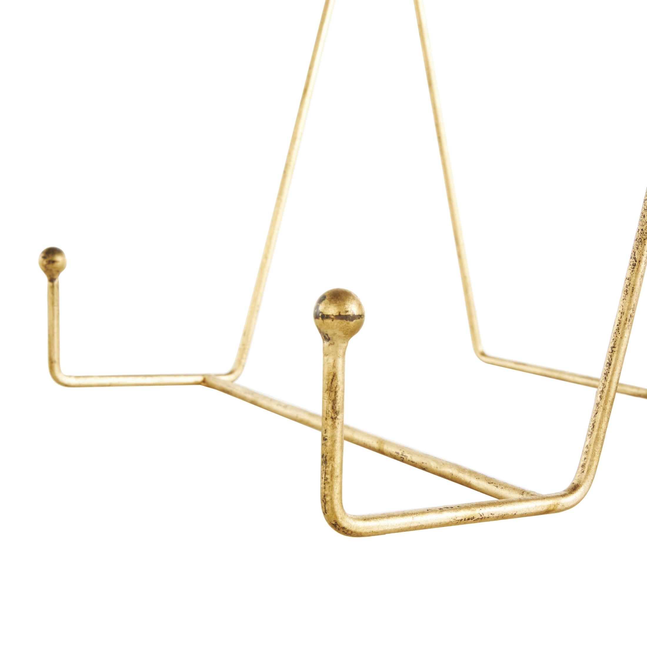 DecMode 10", 8", 6"H Gold Metal Wide Tabletop Triangle Easel with Ball Accents, 3-Pieces