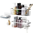 thumbnail image 1 of 3-Pack Shower Storage Rack with 11 Hooks for Hanging Shower Ball and Razor  Shampoo Holder Organizer No Drilling Shower Shelf with 4 Traceless Adhesive Hooks, 1 of 7