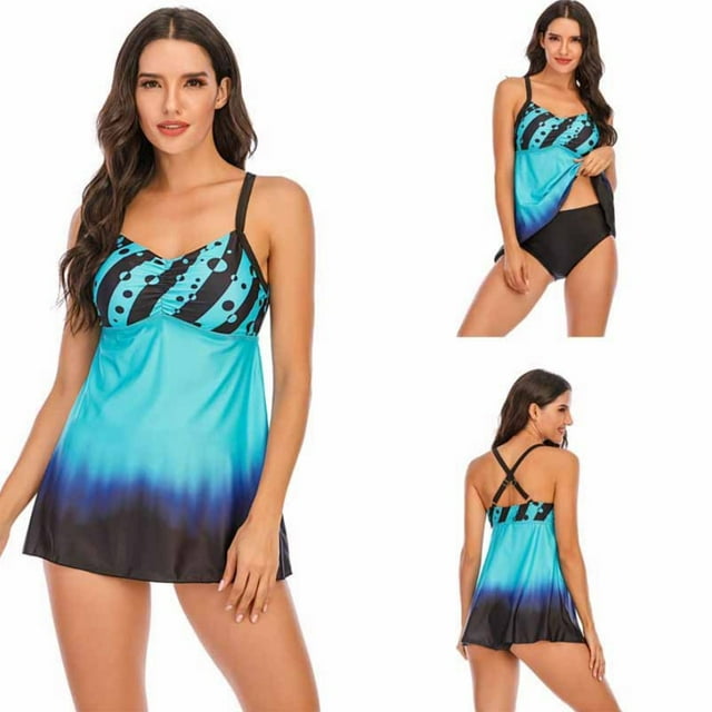 HAWEE Swimsuits for Women Two Piece Bathing Suits Tummy Control Swimsuit Modest Tankini V-Neck Swim Dress