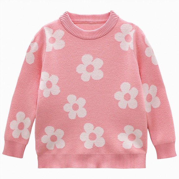 WXFAZCVU Girls Flower Sweater Crewneck Pullover Long Sleeve Kids Fall Fashion Clothing Size 18-24 Months