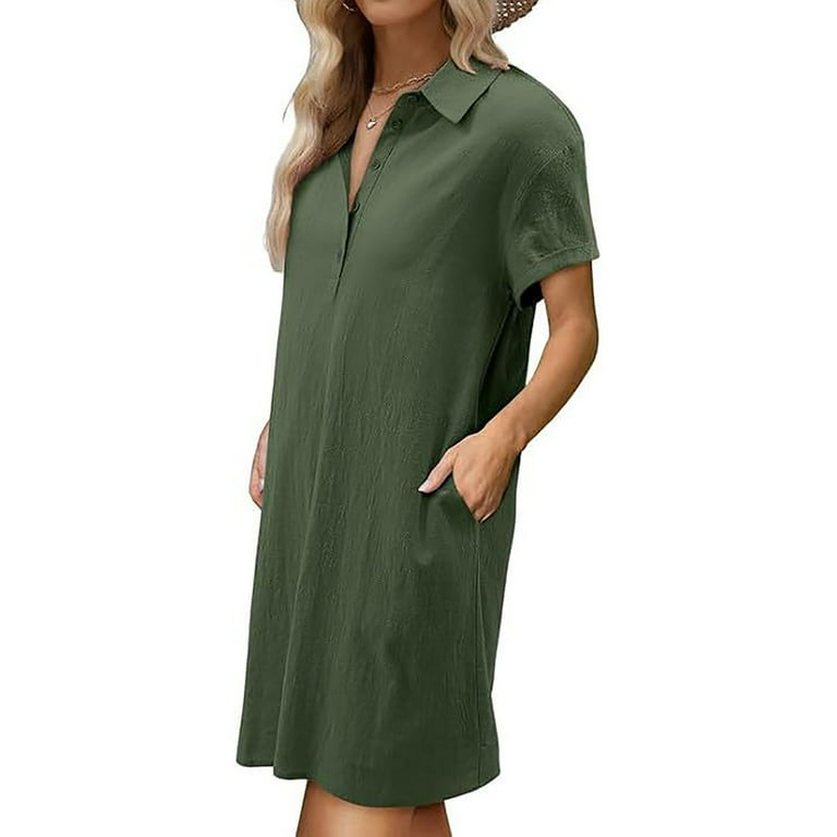 Vetsdori Womens Long Sleeve Mini Dresses Party Collared Dresses Shirt Dress, Holiday Solid Color Dress for Junior Summer - Walmart.com