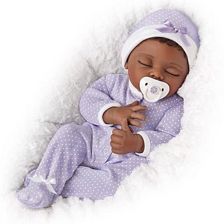 The Ashton - Drake Galleries Amara Lifelike So Truly Real® African American Black Sleeping Baby Girl Doll Weighted Poseable with Soft RealTouch® Vinyl Skin by Master Doll Artist Linda Murray 16"