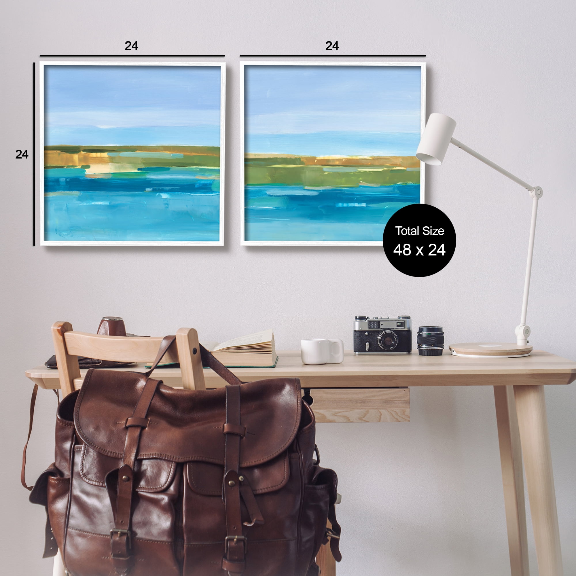 Stupell Industries Abstract Ocean Landscape Abstract Painting White Framed Art Print Wall Art, 24 x 24, Set of 2