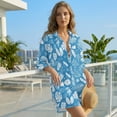 thumbnail image 3 of Xoenoiee Blue Plumeria Flower Palm Leaves Print Women's Swimsuit Cover Up Easter Long Sleeve Beachwear Bikini Coverups Button Down Oversized Cover Up Shirt Plus Size, Size S, 3 of 7