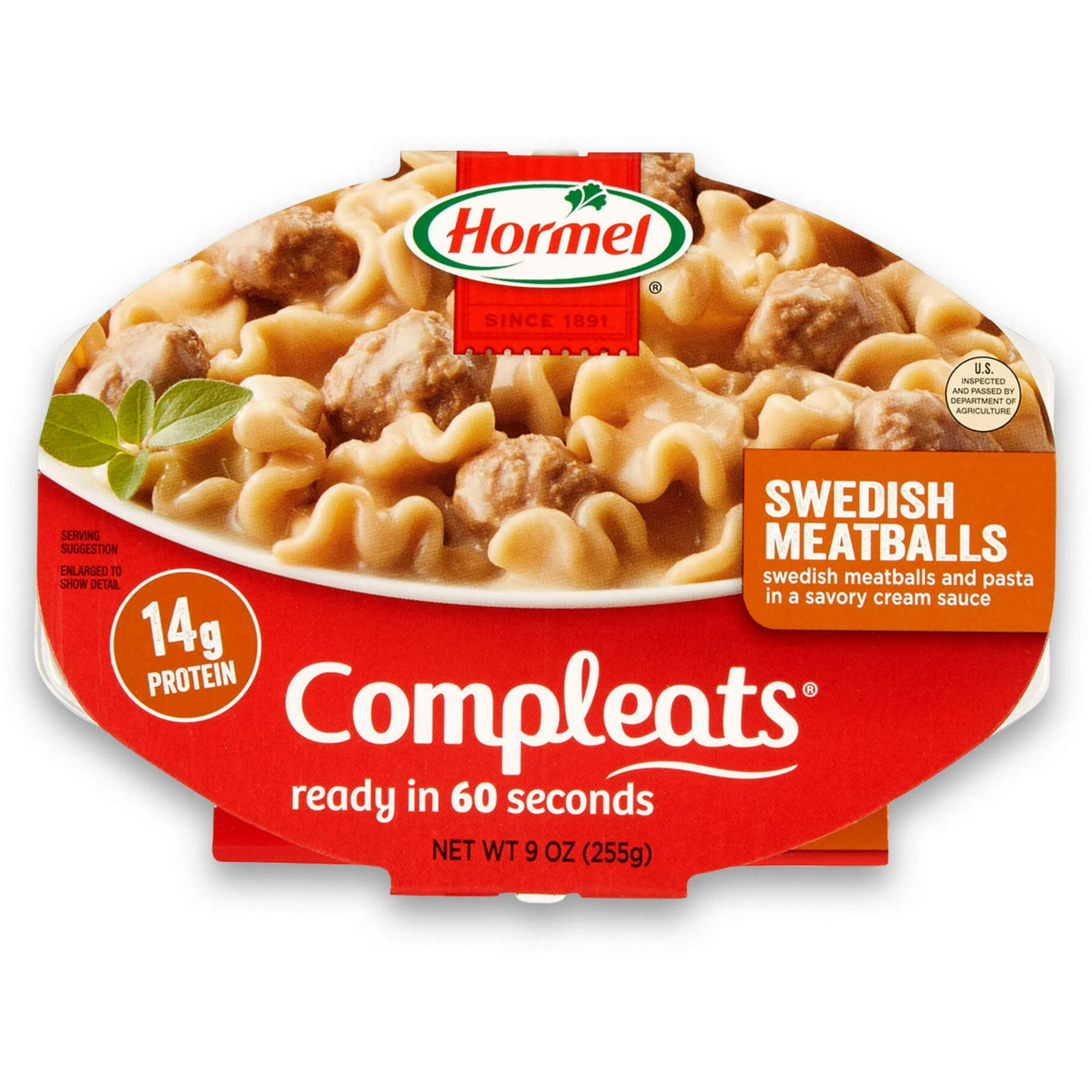 HORMEL COMPLEATS Swedish Meatballs with Pasta in Cream Sauce, 9 oz Plastic Tray, (Pack of 4)