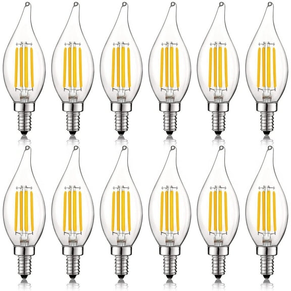 Luxrite 5W E12 Vintage Candelabra LED Dimmable Light Bulbs, 60W Equivalent 2700K Warm White, 550 Lumens, Flame Tip, 12-Pack