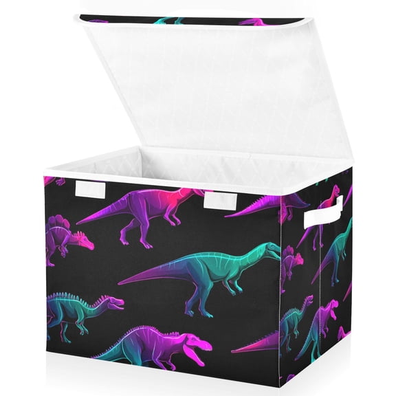 Foldable Fabric Storage Bin With Handle Collapsible Basket Box Storage With Lid Organizer Dinosaurls