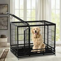YRLLENSDAN 36/42/48 inch Heavy Duty XL Large Dog Crate for Large Dogs, Dog Crates and Kennels with Wheels Plastic Tray Double-Door Outdoor Metal Wire Pet Dog Cage for Medium Small Dogs