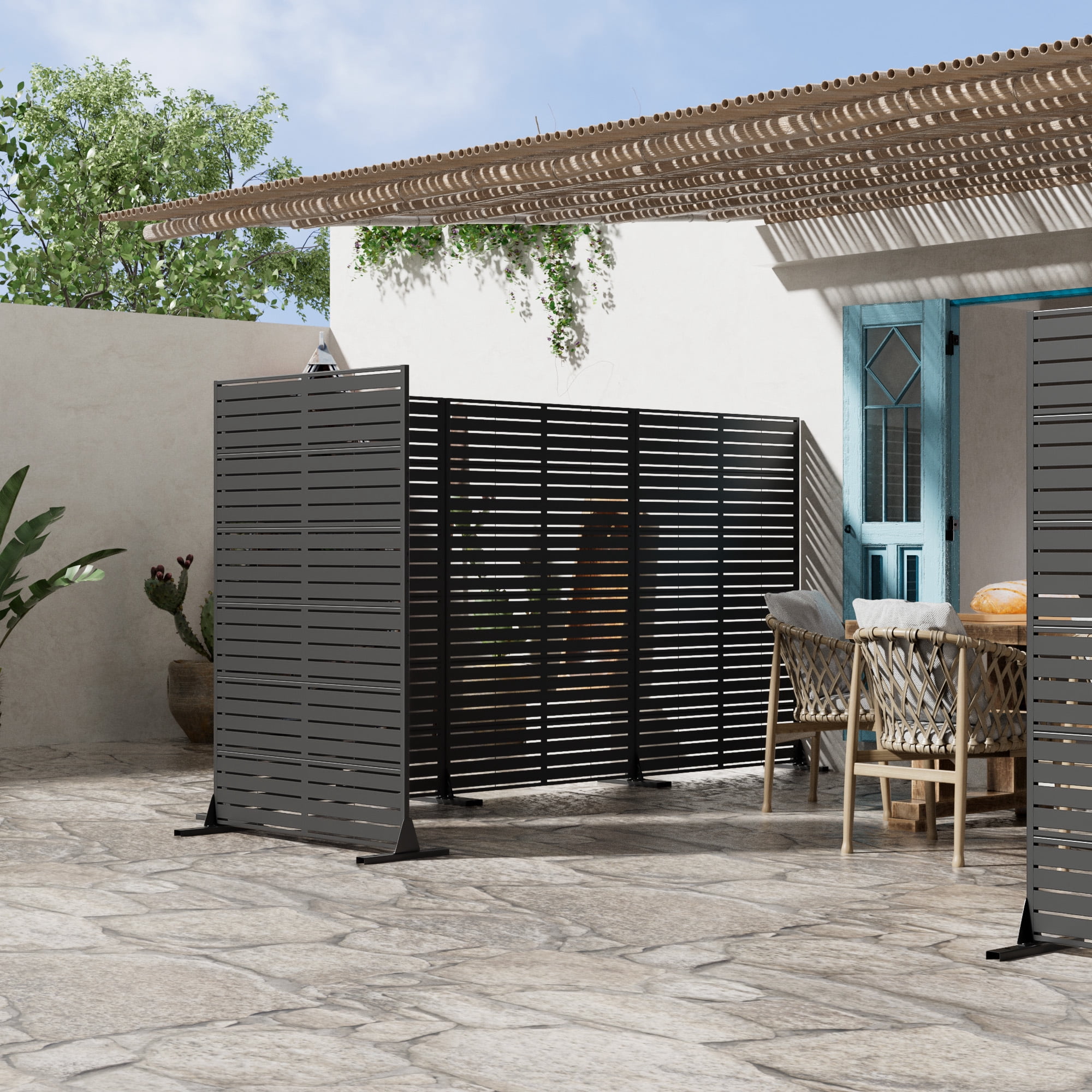 MAYEERTY 72×47 6 Panels Double-Sided Classic Blinds Black Galvanized Steel Screen