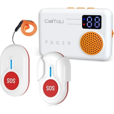 CallToU Caregiver Pager Wireless Call Button 1000FT for Elderly Monitoring Vibration Call Bell Medical Alert System with Digital Display Low Power Reminder 1 Portable Receiver 2 SOS Call Button