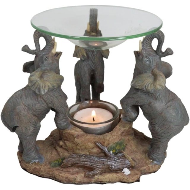 Ebros Trio African Savanna Elephants Trumpeting Oil Warmer Statue Wax Tart Burner Aroma Scent Diffuser Resin Safari Themed Decorative Figurine
