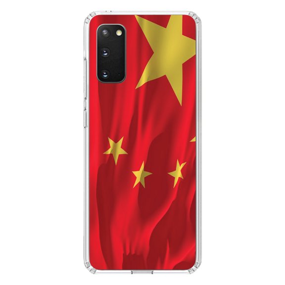 DistinctInk Clear Shockproof Hybrid Case for Galaxy S20 ULTRA / 5G (6.9" Screen) - TPU Bumper, Acrylic Back, Tempered Glass Screen Protector - China Waving Flag Chinese