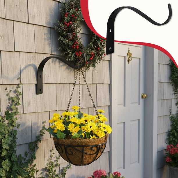 Ganchos de pared de hierro para colgar plantas, faroles y campanillas de viento | Soporte de metal resistente para decoración de interiores y exteriores | Gancho para vallas de 11,4 cm (negro