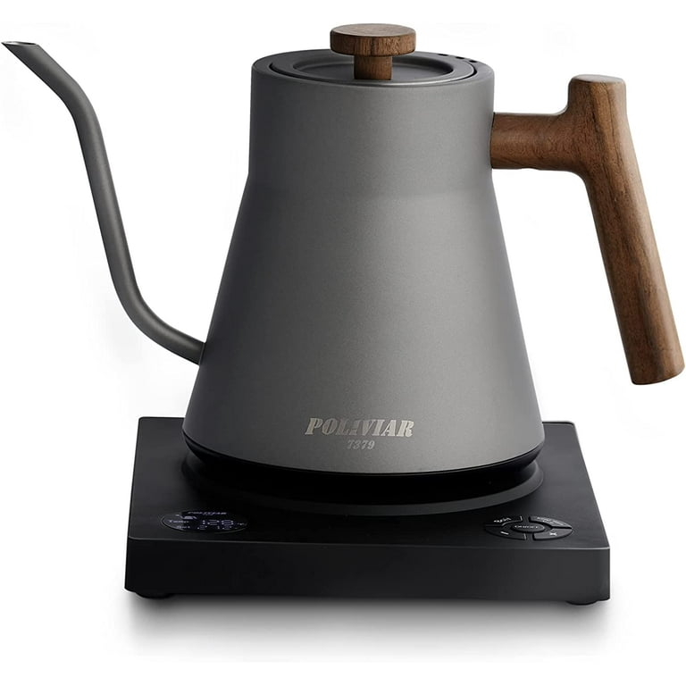 Fellow Stagg EKG Electric Gooseneck Kettle - Pour-Over Coffee and Tea Kettle  - Stainless Steel Boiler - Quick Heating Electric Kettles for Boiling Water  - Matte Black With Maple Handle