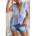 thumbnail image 4 of Women's Sky Blue Ruffled V Neck Frill Hem Swiss Dot Blouse, 4 of 11