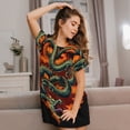 thumbnail image 6 of Women's Nightgown Short Sleeve Sleepwear Crew Neck Casual Sleepshirt, Fire Dragon Red Flaming, 6 of 7