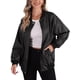 thumbnail image 1 of Chaqueta de cuero sintético INSPIRE CHIC para mujer, abrigo negro con cuello alto, cierre y bolsillos, talla M, 1 of 1
