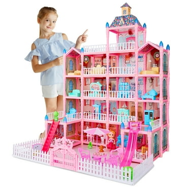 Doll House for Girls with Dolls Figure, Puppies , Furnitures, Accessories, LED Light, Gift for Girls Ages 3 4 5 6 7 8 