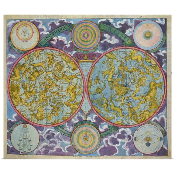 Great BIG Canvas | Rolled Georg (1638-1705) Eimmart Poster Print entitled Celestial Map of the Planets