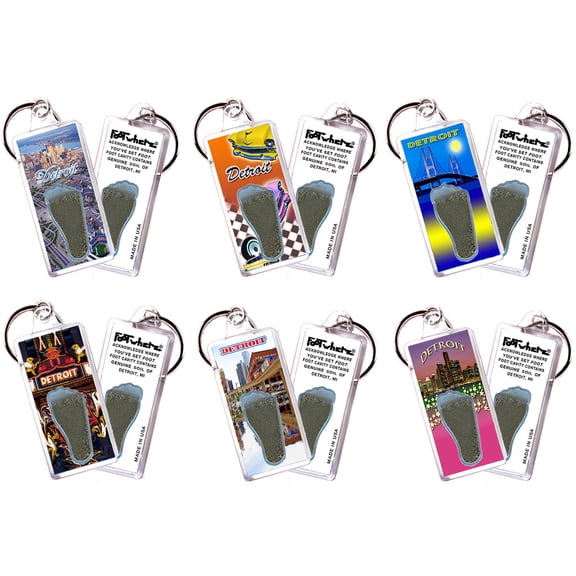 Detroit FootWhere Souvenir Keychains. (DET100 - Assorted) 6 Piece Set