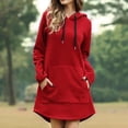 thumbnail image 5 of Fall Winter Dress Hooded Long Sleeves Big Patch Pocket Drawstring Above Knee Length Plus Size Loose Solid Color Thick Mini Dress, 5 of 8