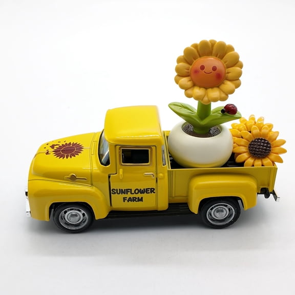 Sunflower Decor,Flower Metal Truck Decor,Season Summer Metal Truck with Sunflowers Ornaments,Rustic Farmhouse Vintage Pickup Car Decor for Tabletop Centerpiece Home Kitchen
