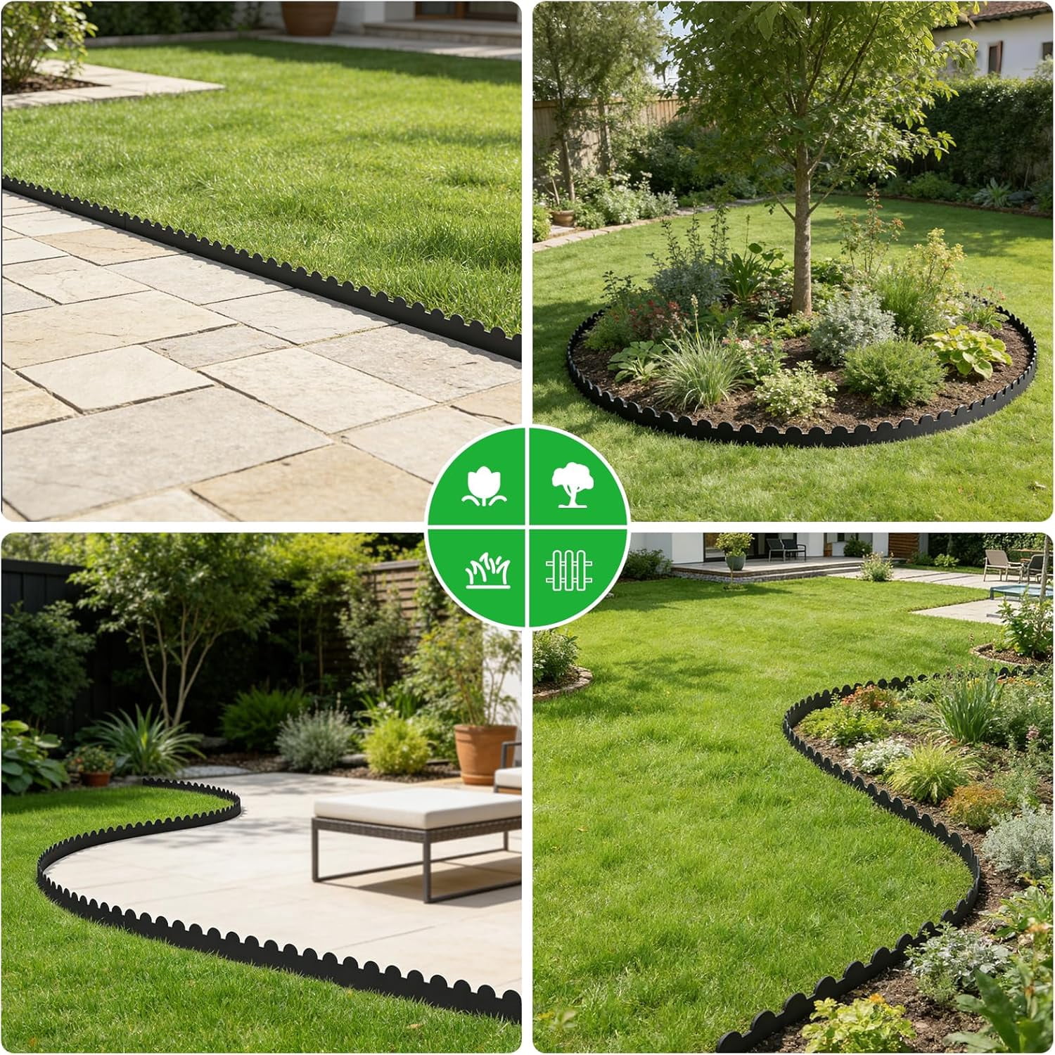 NEYCIL Landscape Edging 33ft, 4in Tall Garden Edging with 40pcs Spikes, Flexible Plastic Landscape Border for Grass, Yard, Flowerbeds, Gravel, Black