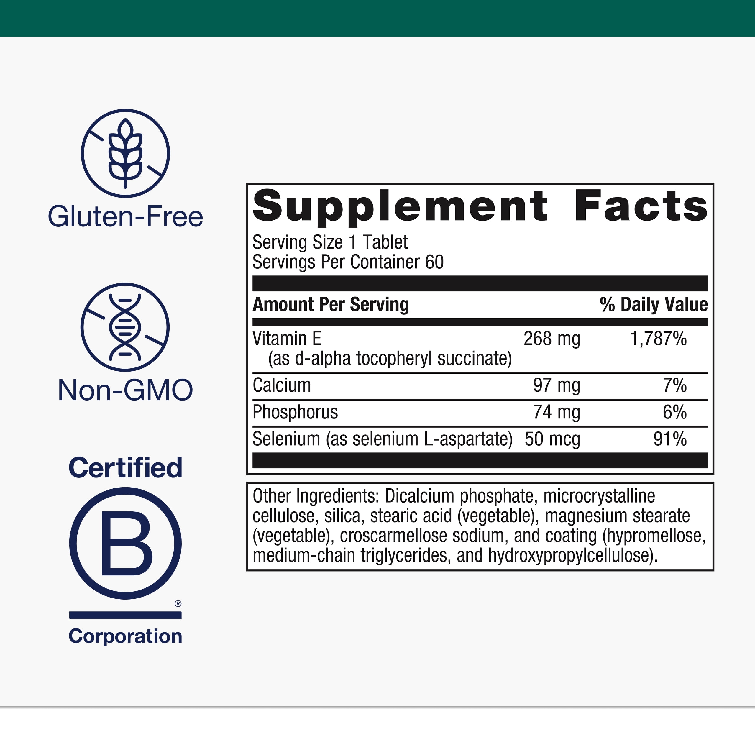 Metagenics E-400 Selenium - Antioxidant & VIT E Support* - Non-GMO, Gluten-Free, Vegetarian - Contains 50 mcg Selenium, 268 mg Vitamin E & 97 mg Calcium - 60 Tablets