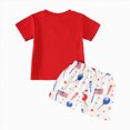 thumbnail image 4 of NOLDARES Independence Day Toddler Boy Outfit Short Sleeve T-Shirt + Elastic Waist Shorts Flag Print 2Pcs Summer Clothes for Boys(Red,6-12 M), 4 of 8