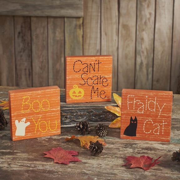 MDF Boo You Can't Scare Me Fraidy Cat MDF Blocks Set of 3 5x5x1