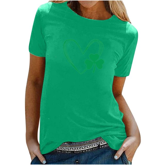 Besolor T-Shirts de la Saint-Patrick pour Femmes Été Col Rond Manches Courtes Tuniques Tops Décontractés Blouse Graphique Ample