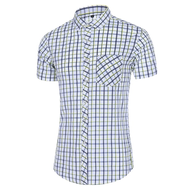 Camisas Vaqueras Para Hombre XXL Camisa de manga corta a cuadros delgada cómoda informal de moda de verano para hombre (Yellow, XXL)