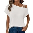 thumbnail image 1 of Top de manga corta de punto con hombros descubiertos para mujer - Blusa informal ligera - Conjunto de verano de color liso - S-XXL, 1 of 6