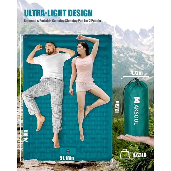 Sleeping Pad Camping Inflatable: Extra Thickness Double Persons Self Inflating Mat with Built-in Foot Pump, Lightweight Ultra-Wide Air Mattress with Pillow for Camping, Backpacking