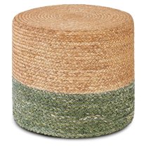 Exlonjet 18'' Ottoman Pouf, Natural Braided Poof, Rustic Handweave Lounge Pouffe, Boho Footrest Stool for Bedroom, Accent Table for Living Room (Natural Water Hyacinth   Green Corn Husk)