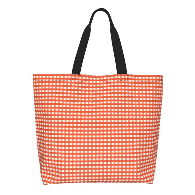 Balery Orange Gingham Bolsa Tote Estilo Estético con Cremalleras, Bolsa de Hombro, Bolsa de Compras Grande y Plegable