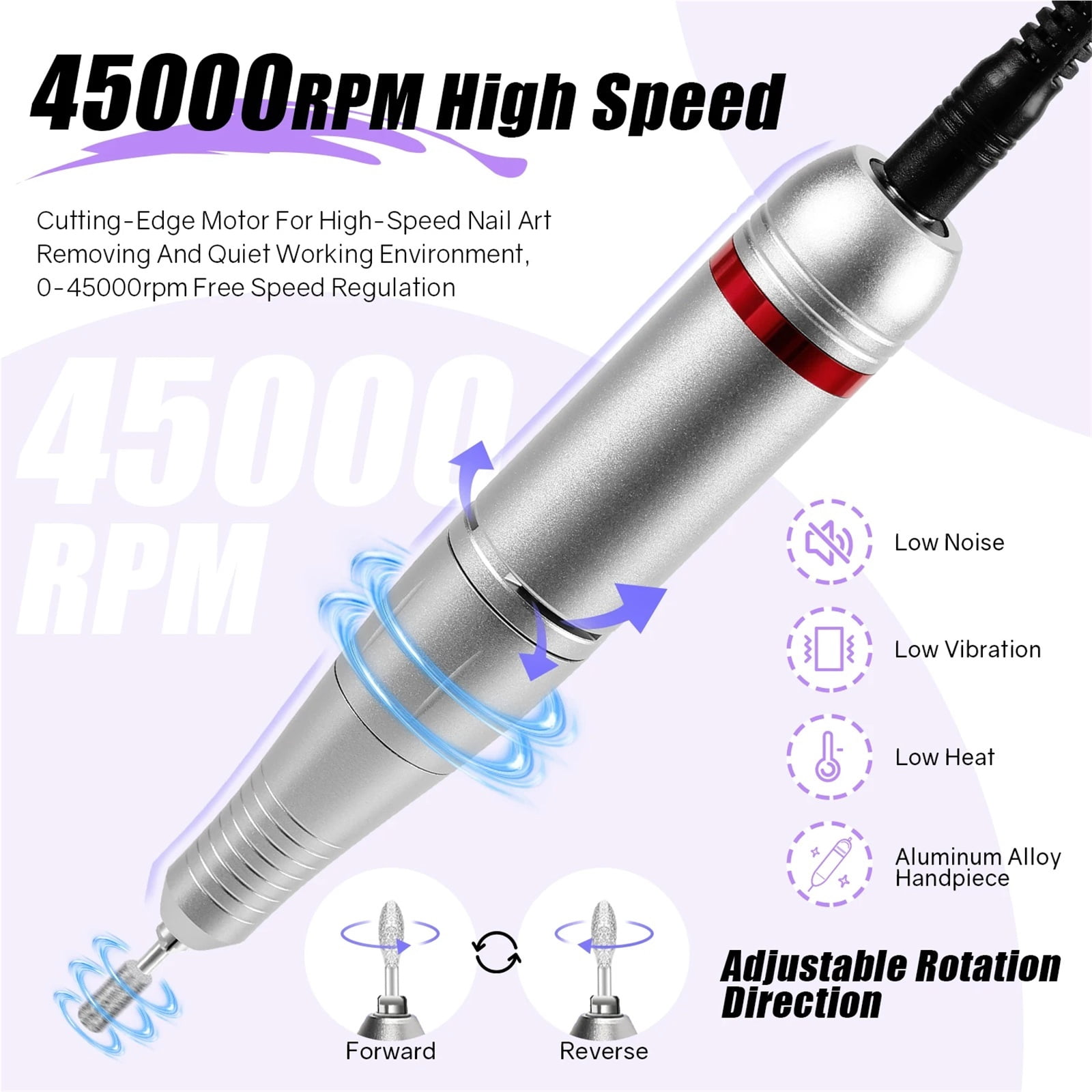 45000RPM Electric Nail Drill Machine for Nails Electric File HD Display Metal Manicure Pen Professional Nail Lathe Sander