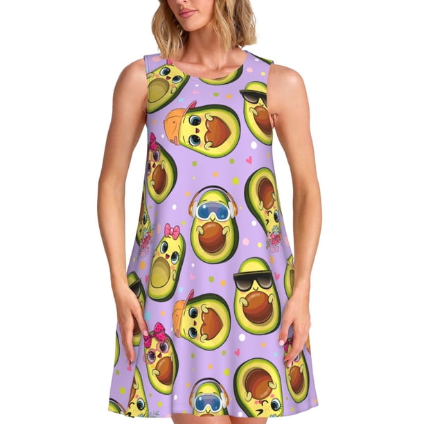 Disketp Cartoon Avocados para Vestido sin Mangas para Mujeres, Vestidos de Verano para Mujeres, Casual y Holgado para la Playa
