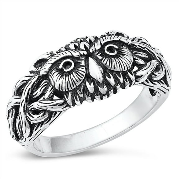 All in Stock Sterling Silver Wisdom of Owl Ring Size 8