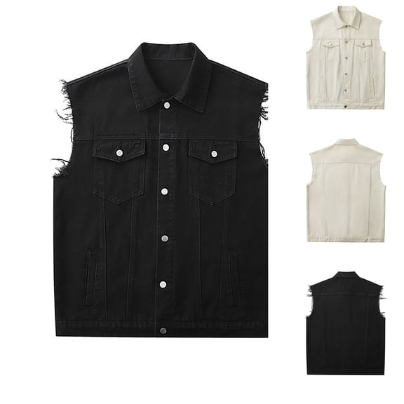 RYDCOT Men's Motorcycle Denim Vest,Sleeveless Jacket Slim Fit Vintage Casual Ripped Summer Jean Vest for Men Black