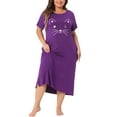thumbnail image 2 of Agnes Orinda Women's Plus Size Nightgowns Crew Neck Short Sleeves Sleep Dress Cats Print Pajamas Lounge Home with Pocket 4X Dark Purple, 2 of 6