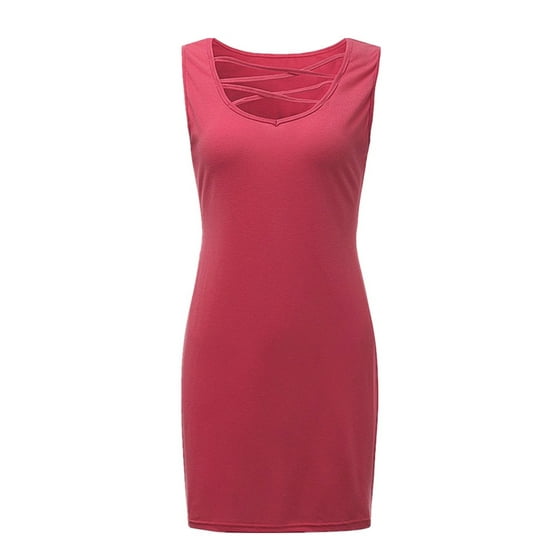 SySea - Sleeveless Women Solid Color Skinny Bandage Mini Dress Summer ...